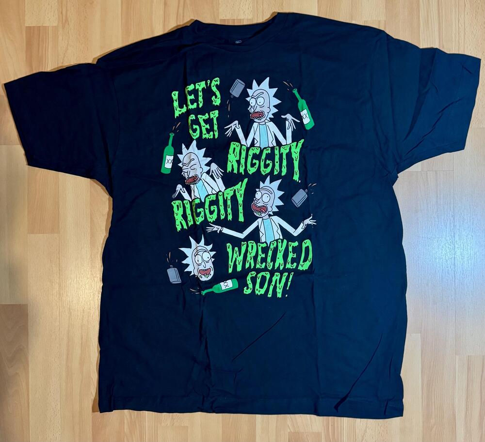 Rick and Morty Shirt Mens Extra Large Black Lets Get Riggity Wrecked Graphic Tee